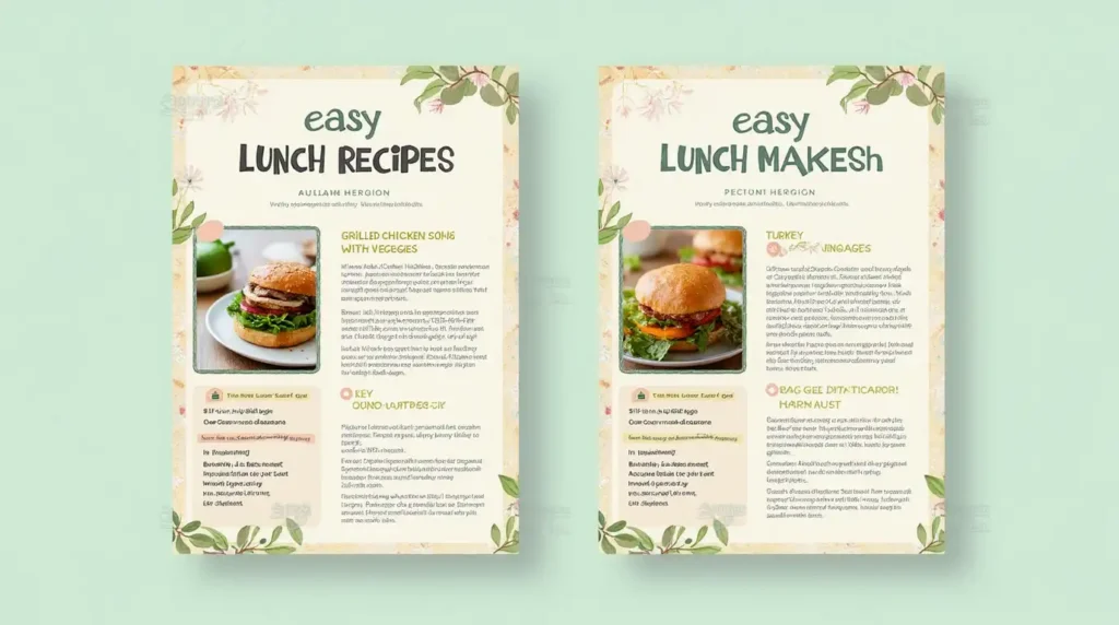A variety of easy lunch recipes, including sandwiches, wraps, and salads, arranged on a kitchen counter.