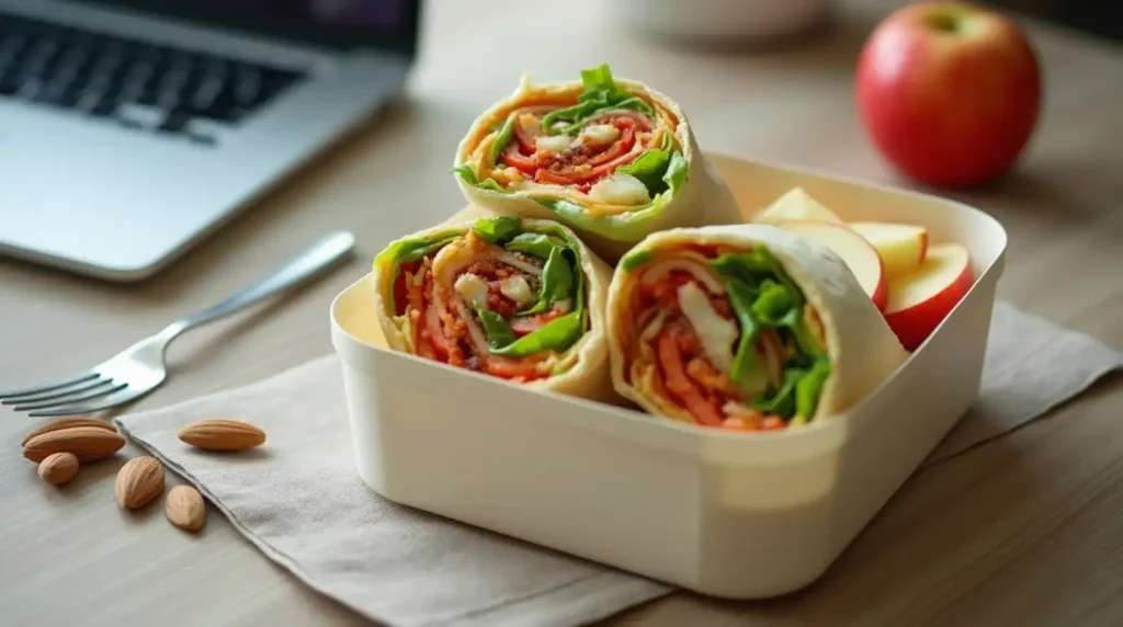 Assorted fresh vegetarian ingredients on a kitchen counter, including vegetables, grains, and plant-based protein options.