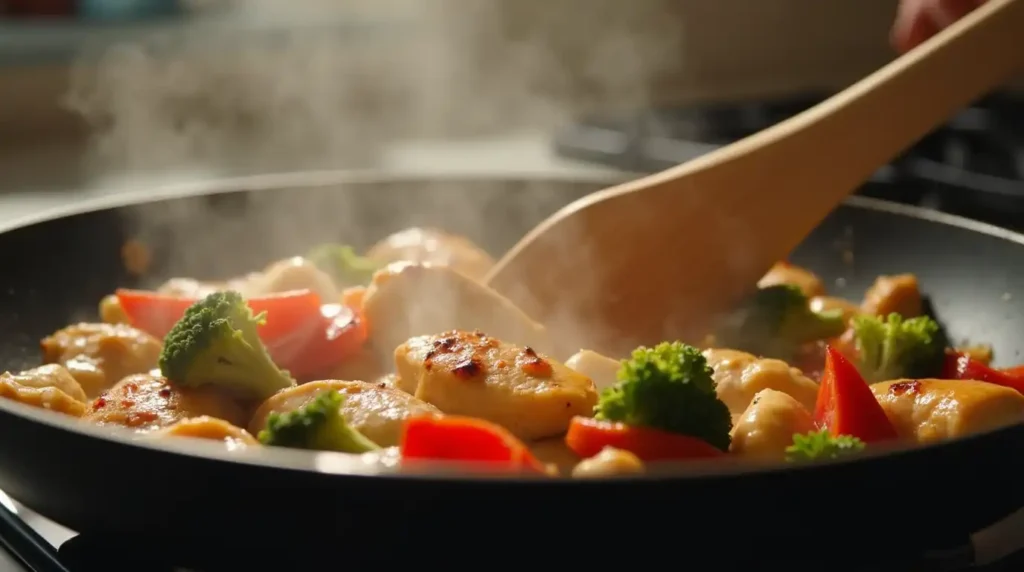 Step-by-step preparation of a healthy meal with fresh ingredients and a timer set to 30 minutes.