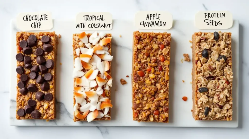 Step-by-step process of making homemade granola bars, showing mixing, pressing into a pan, and cutting into bars
