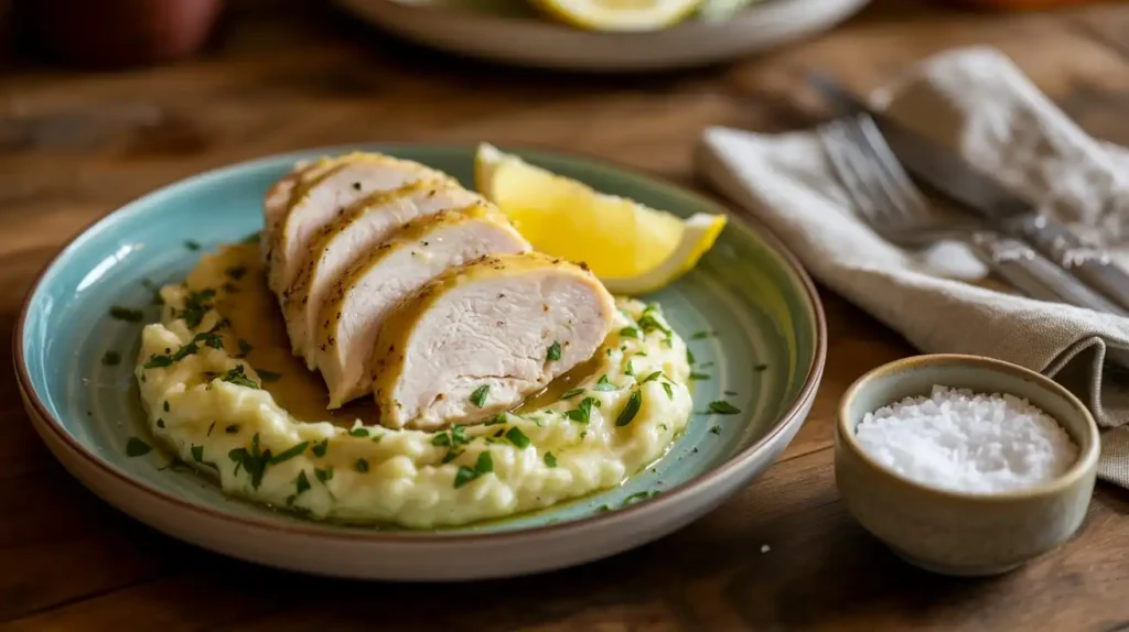 Fresh ingredients for a fast chicken recipe including chicken breasts, garlic, lemon, herbs, and smart healthy swaps like Greek yogurt and olive oil.