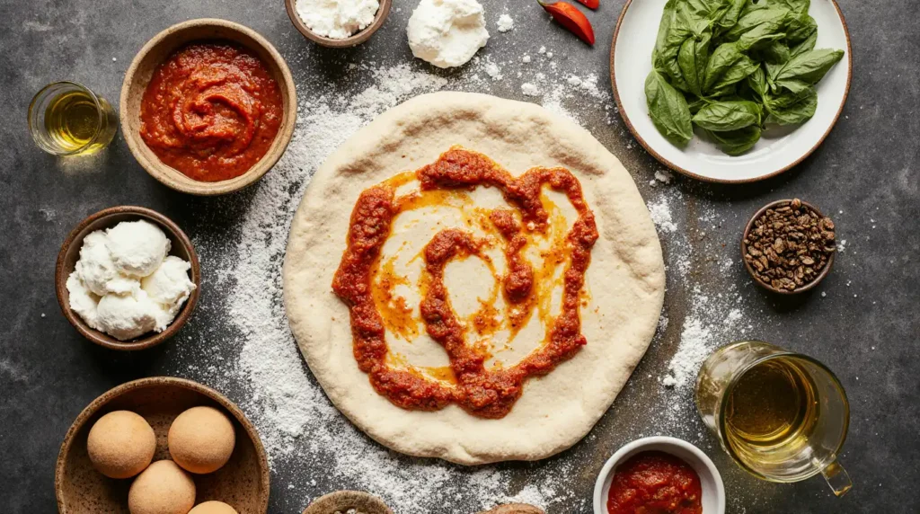 A variety of sourdough flatbreads and mini pizzas with toppings like roasted vegetables, goat cheese, figs, prosciutto, arugula, and caramelized onions.