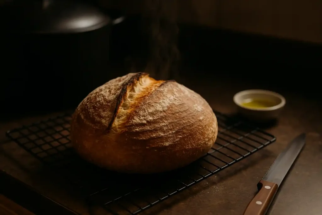 Step-by-step process of making sourdough bread without a starter in a real home kitchen setup.